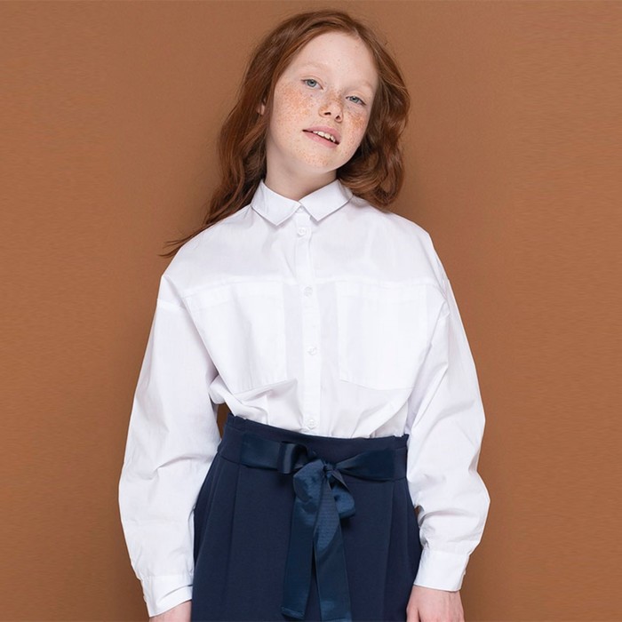 Блузка для девочек, рост 128 см, цвет белый блузка для девочек рост 128 см цвет лазурный