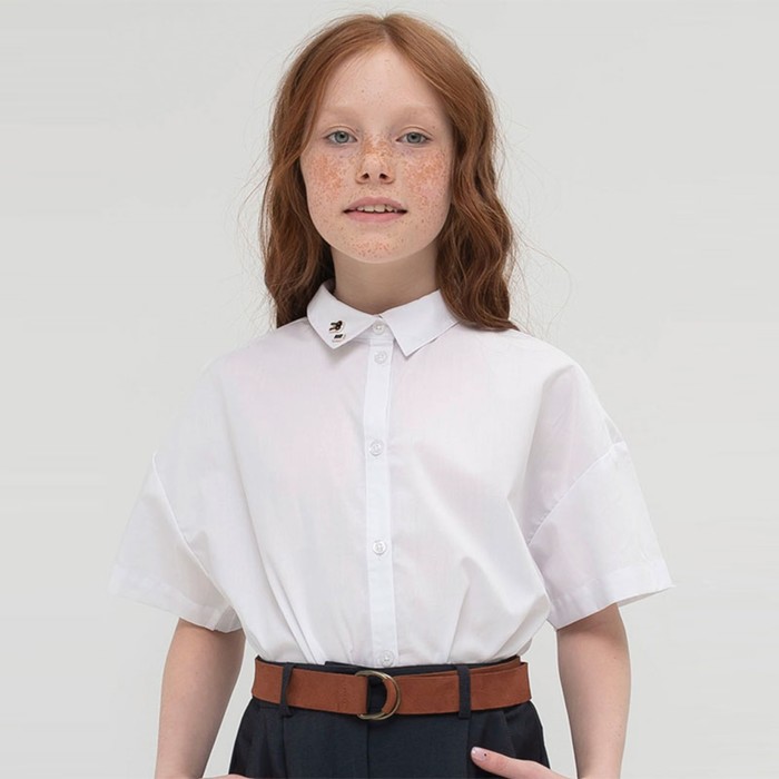 Блузка для девочек, рост 128 см, цвет белый блузка для девочек рост 128 см цвет лазурный