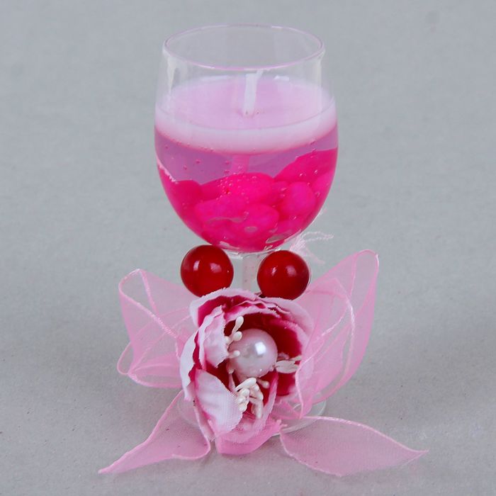 Свеча гелевая "Цветок с вишенками", цвет розовый
