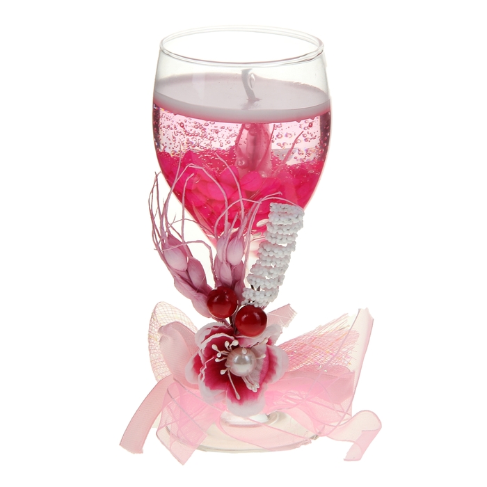 Свеча гелевая "Цветок с вишенками", цвет розовый