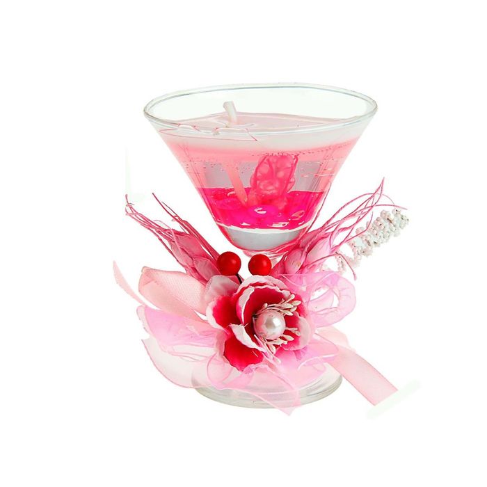 Свеча гелевая "Цветок с вишенками", цвет розовый