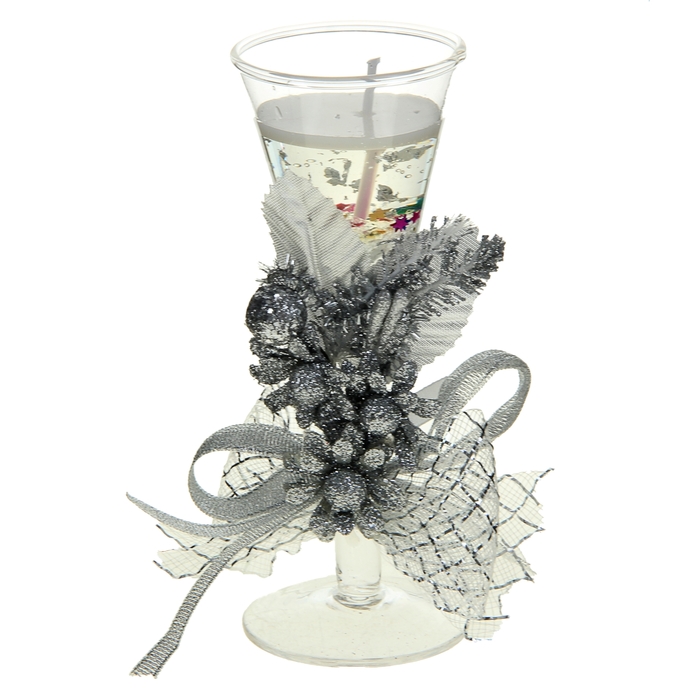 Свеча гелевая "Три цветка", цвет серебро