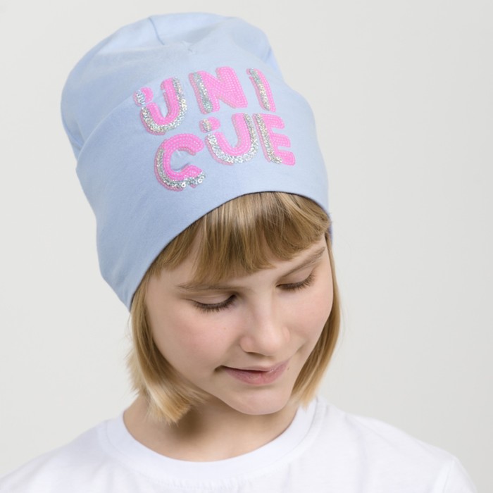Шапка для девочек, размер 51-52, цвет голубой шапка для девочек размер 52 53 цвет голубой