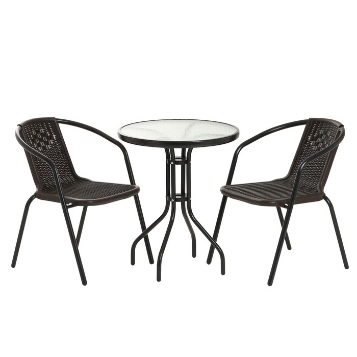 Набор садовой мебели: стол, 2 кресла, коричневый набор садовой мебели лаура бинго смола стекло коричневый стол и 2 кресла