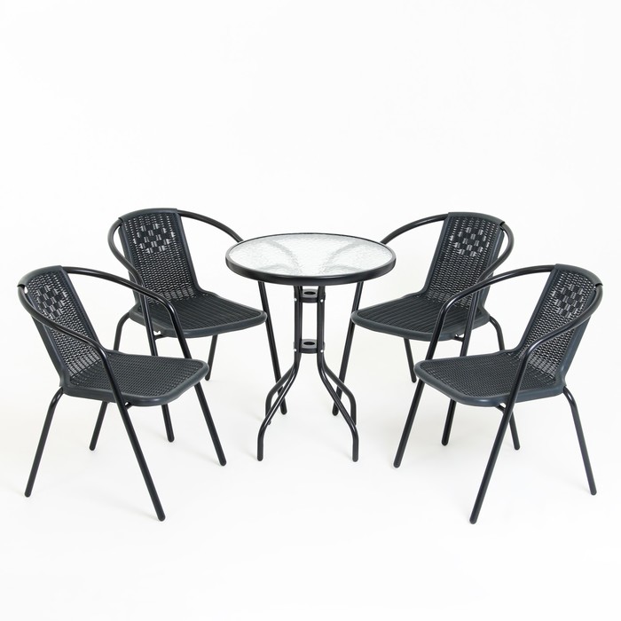 Набор садовой мебели: стол, 4 стула, серый набор обеденной мебели naterial compass сталь пластик темно серый стол и 4 стула