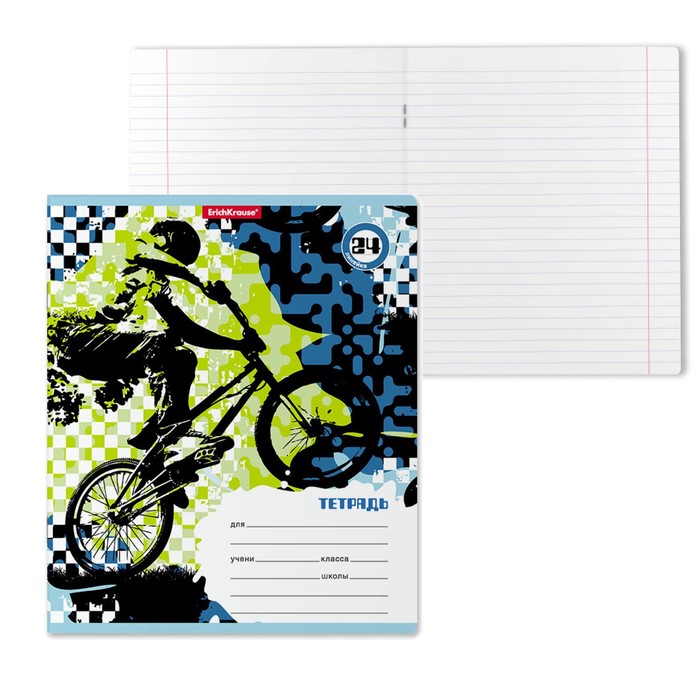 Тетрадь 24 листа в линейку ErichKrause Cyclist, обложка мелованный картон, блок офсет, белизна 100%, с принтом