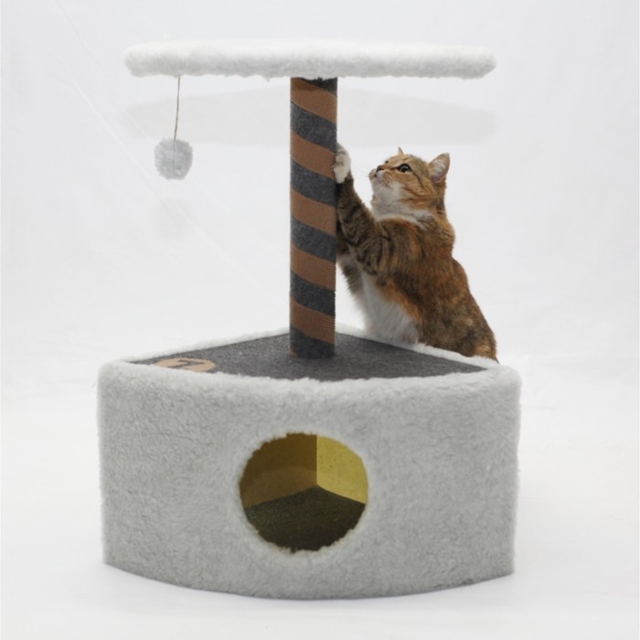 

Домик угловой с когтеточкой "Серия Z", 39 х 39 х 69 см, ковролин, светло-серый