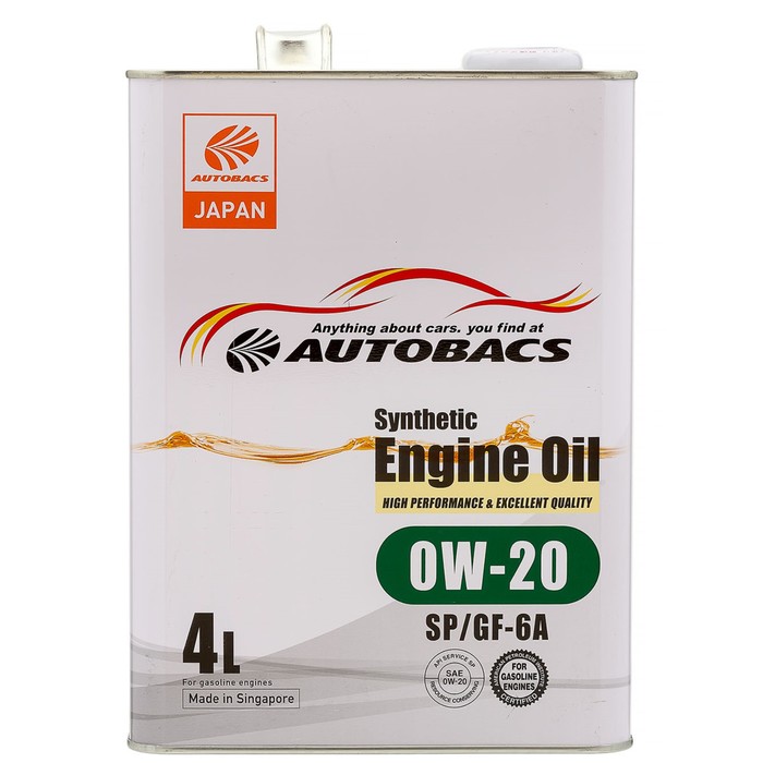 Масло моторное AUTOBACS 0/20 Synthetic, синтетическое, SP/GF-6, 4 л, A00032424 масло autobacs engine oil fs 0w 20 sp gf 6a 4 л