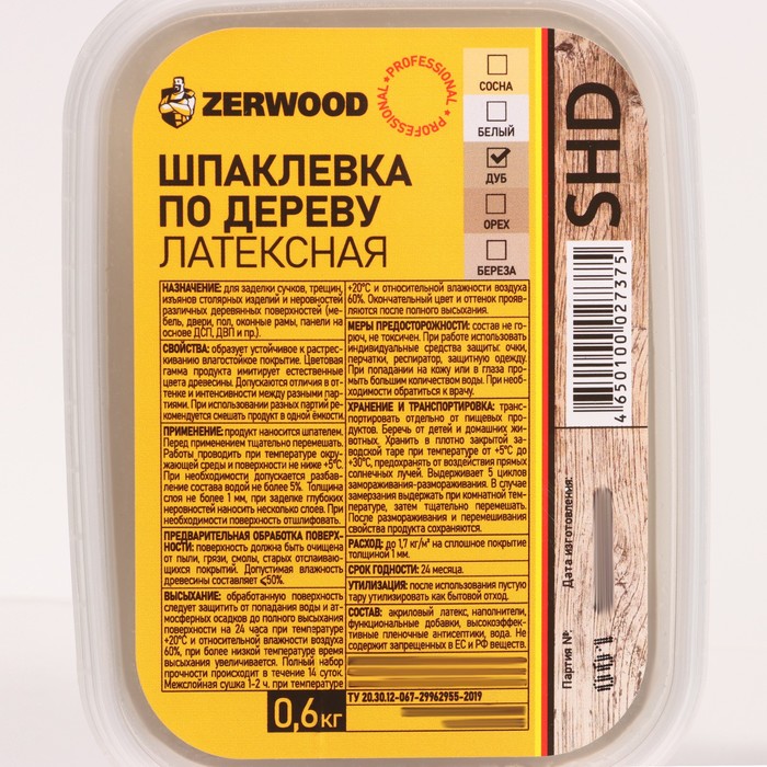 

Шпаклевка ZERWOOD SHD по дереву латексная дуб 0,6кг