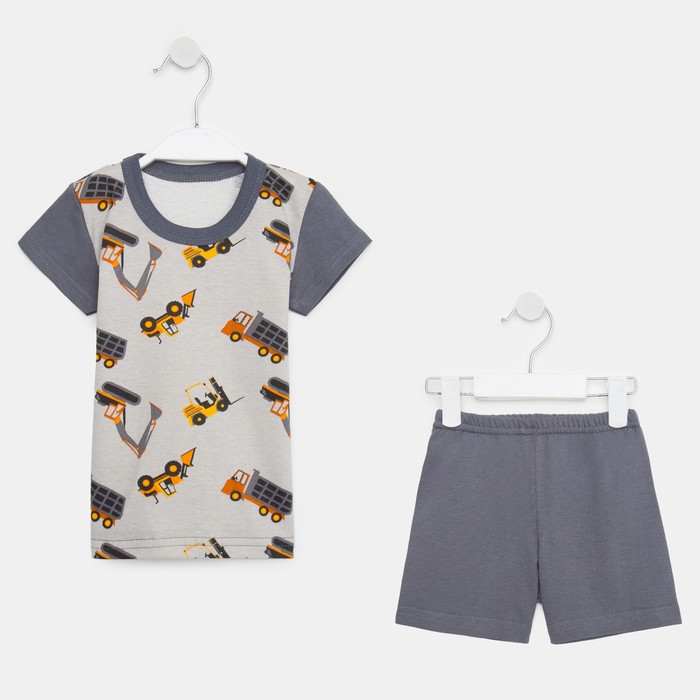 фото Костюм (футболка, шорты) для мальчика, цвет серый/машинки, рост 86 юниор текстиль