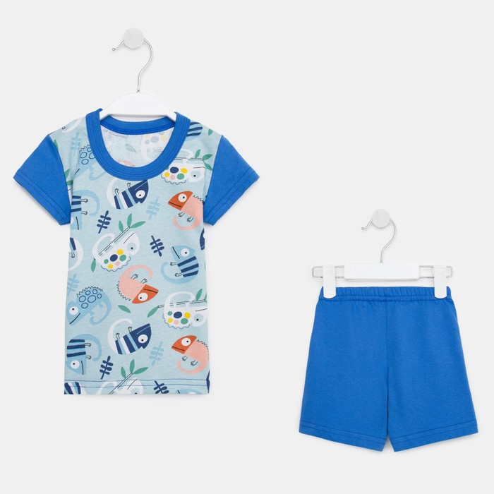 фото Костюм (футболка, шорты) для мальчика, цвет голубой/хамелеон, рост 92 юниор текстиль