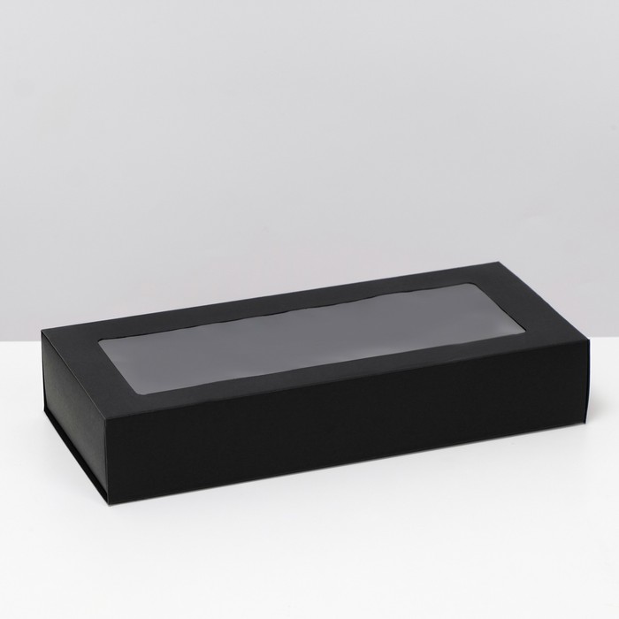 фото Коробка складня, пенал, с окном, черная, 27 х 12 х 5 см,