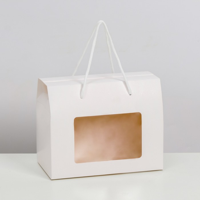 Коробка-пакет, с окном и ручками, белая, 20 х 15 х 11 см