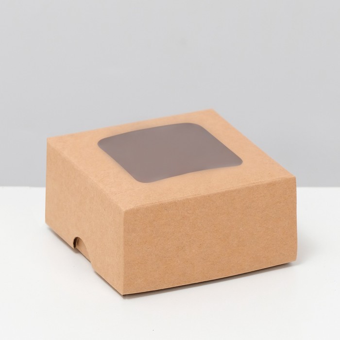Коробка складная, крышка-дно, с окном, крафтовая, 8 х 8 х 4 см коробка складная крышка дно с окном крафтовая 12 х 12 х 5 см
