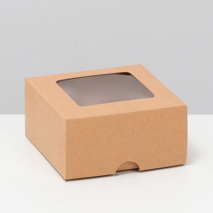 Коробка складная, крышка-дно, с окном, крафтовая, 10 х 10 х 5 см коробка складная крышка дно с окном крафтовая 12 х 12 х 5 см