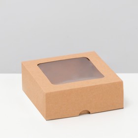 Коробка складная, крышка-дно, с окном, крафтовая, 13 х 13 х 5 см