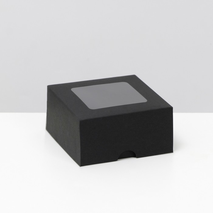 Коробка складная, крышка-дно, с окном, черная, 10 х 10 х 5 см коробка складная крышка дно с окном крафт 10 х 10 х 5 см