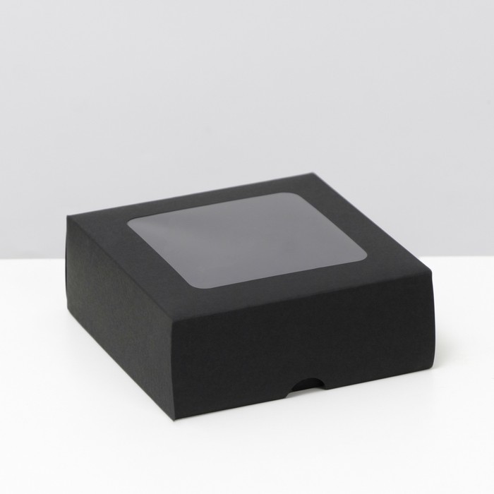 Коробка складная, крышка-дно, с окном, черная, 13 х 13 х 5 см
