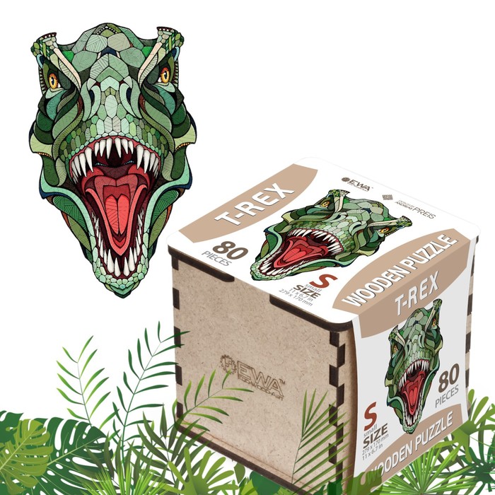 Деревянный пазл EWA, Динозавр T-REX, 28 × 17 см, головоломка