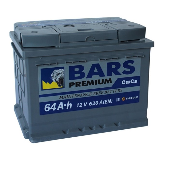 Аккумуляторная батарея BARS Premium 64 Ач 6СТ-64.0 VL, обратная полярность