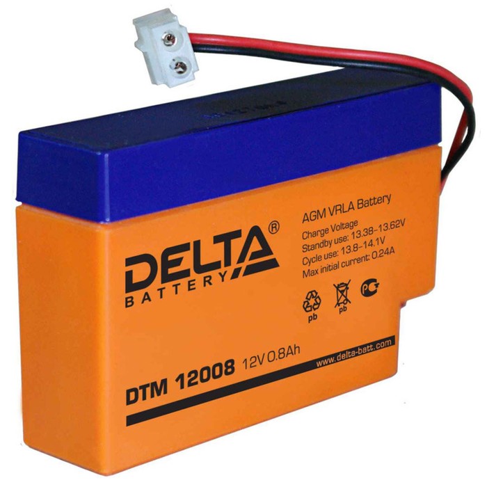 Аккумуляторная батарея Delta 0,8 Ач 12 Вольт DTM 12008 аккумуляторная батарея delta 100 ач 12 вольт dt 12100