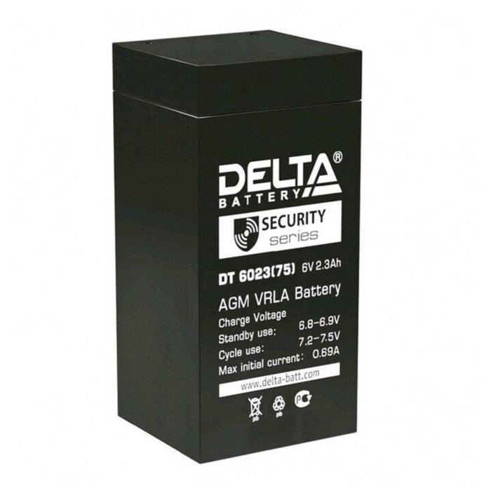 Аккумуляторная батарея Delta 2,3 Ач 6 Вольт DT 6023 (75) аккумуляторная батарея delta 100 ач 12 вольт dt 12100