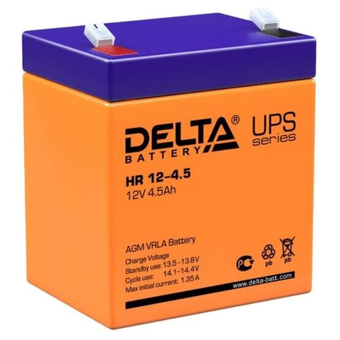 Аккумуляторная батарея Delta 4,5 Ач 12 Вольт HR 12-4,5 аккумуляторная батарея delta 1 2 ач 12 вольт dt 12012