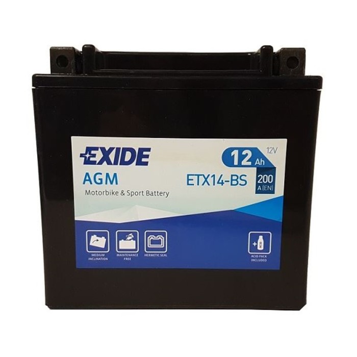 фото Аккумуляторная батарея exide 12 ач etx14-bs, прямая полярность