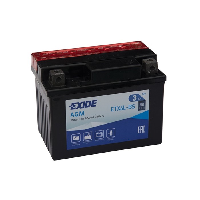 фото Аккумуляторная батарея exide 3 ач etx4l-bs, обратная полярность