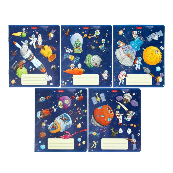 Тетрадь 18 листов в клетку "Космическое приключение", обложка мелованный картон, скругленные углы, поля, МИКС