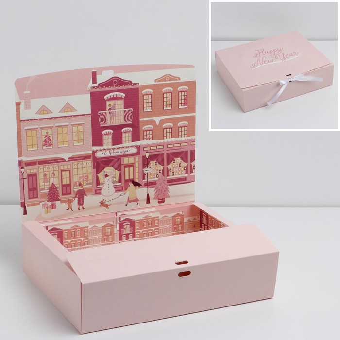 Коробка складная двухсторонняя «Розовый новый год», 31 × 24,5 × 9 см