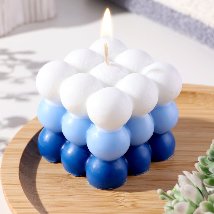 Свеча фигурная ароматическая Бабл куб, 6 см, бело-синяя, кокос свеча фигурная ароматическая бабл куб 5 5х6 см пион