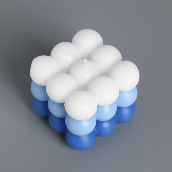 Свеча фигурная ароматическая "Бабл куб", 6 см, бело-синяя, кокос