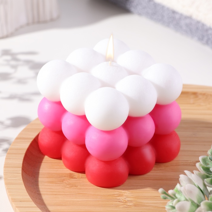 Свеча фигурная ароматическая Бабл куб, 6 см, бело-красная, ягоды