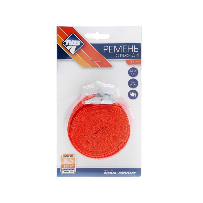 фото Стяжка груза ленточная nova bright, 2,5 см х 5 м, в блистере, с фиксатором, 200 кг