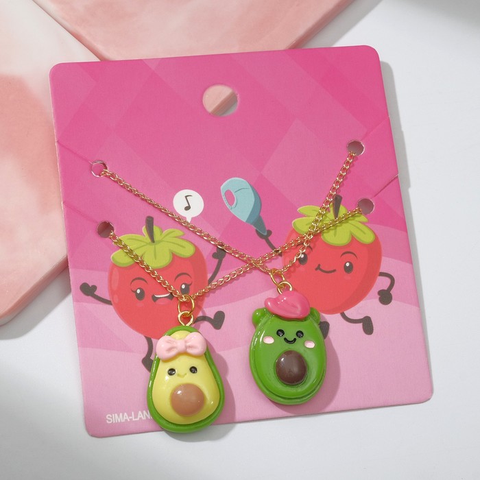 Кулоны неразлучники "Выбражулька" авокадо, мальчик и девочка, цветные в золоте