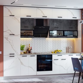 Кухонный гарнитур 3х уровневый 3000 Техно, Мрамор белый/Бетон графит
