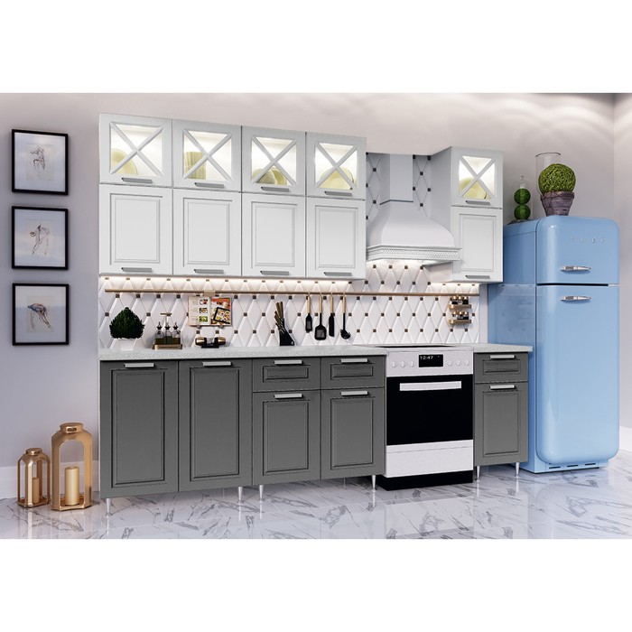 Кухонный гарнитур 2000 Констанция МДФ, Белый снег софт/Софт графит