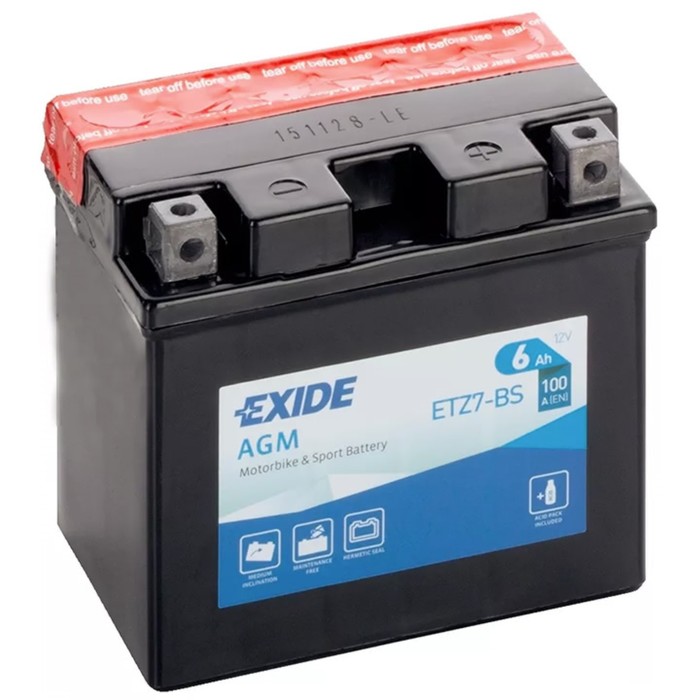 фото Аккумуляторная батарея exide 6 ач etz7-bs, обратная полярность