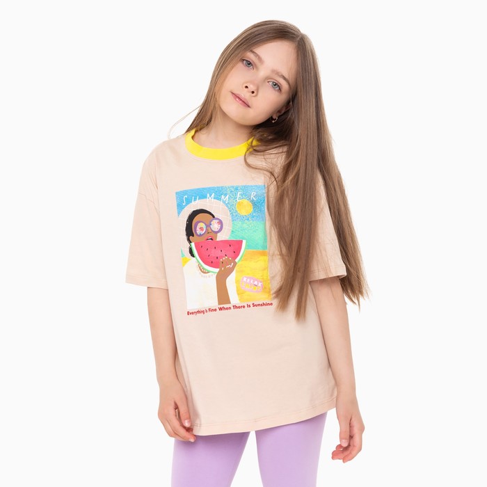 фото Футболка для девочки, цвет бежевый, рост 146 см ivashka