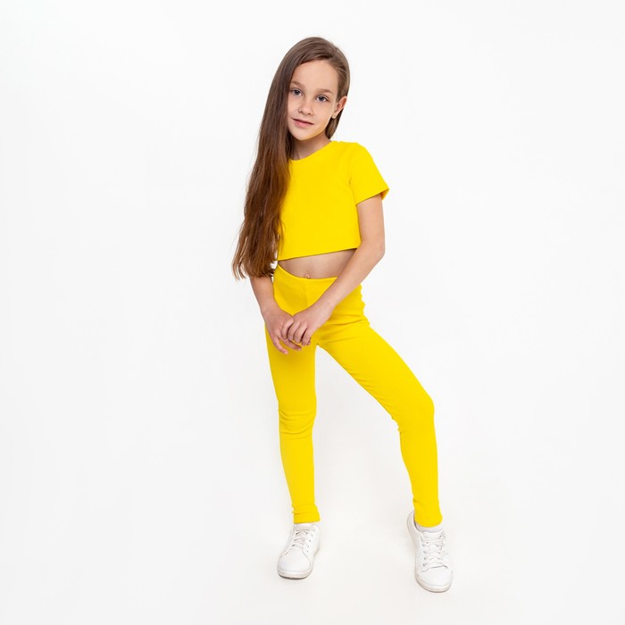 Костюм для девочки (футболка, лосины), цвет жёлтый, рост 122 см лосины для девочки цвет лососевый рост 122 см