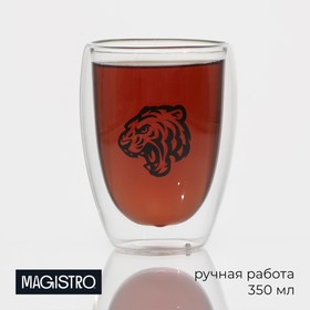 Стакан стеклянный с двойными стенками Magistro «Поль. Тигр», 350 мл, 8,5×11 см Ош