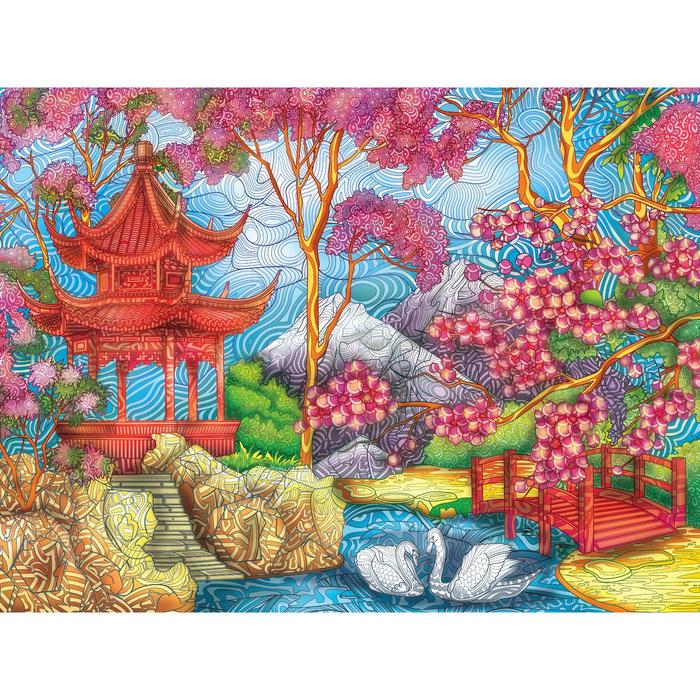 Алмазная мозаика на подрамнике с полным заполнением «Японский сад», 30 × 40 см