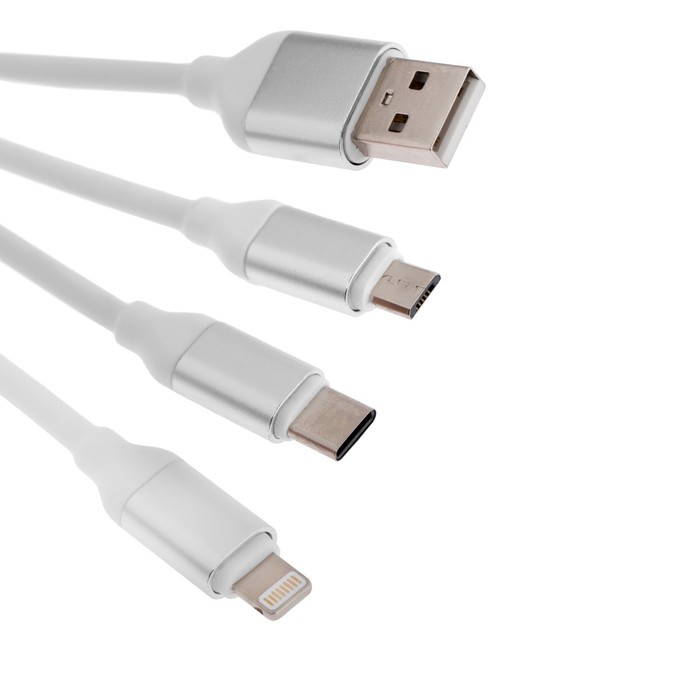 

Кабель 3 в 1 Smartbuy, USB - microUSB/Lightning/Type-C, 3 А, 1.2 м, белый