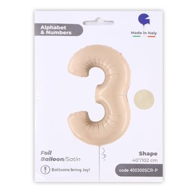 

Шар фольгированный цифра 40" "3" Сатин Cream 1207-4664