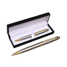 Ручка подарочная шариковая в кожзам футляре поворотная Классика корпус серебро с золотым