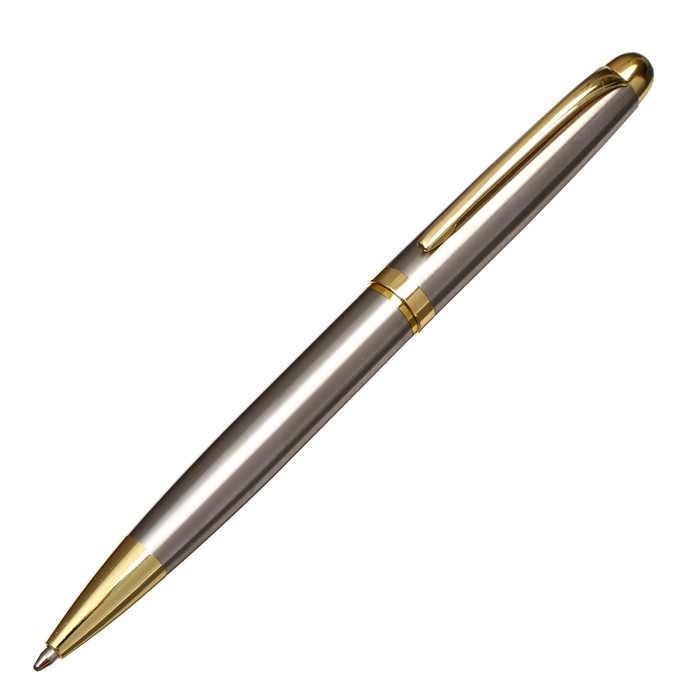 Ручка подарочная шариковая в кожзам футляре поворотная Классика корпус серебро с золотым