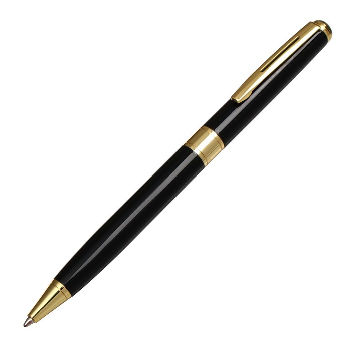 Ручка подарочная шариковая в кожзам футляре поворотная New корпус черный с золотым