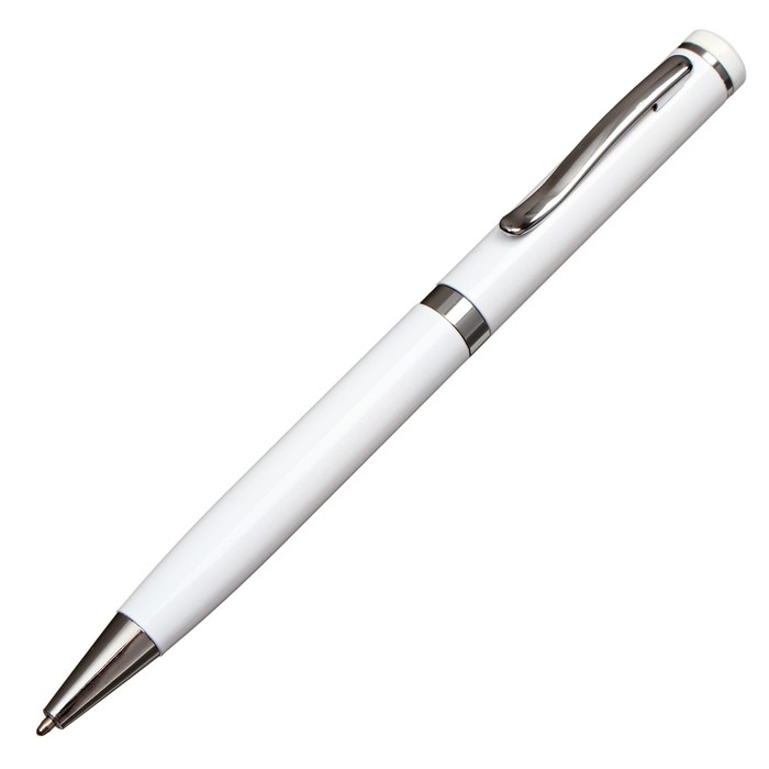 Ручка подарочная шариковая в кожзам футляре поворотная Коломбо корпус белый с серебром
