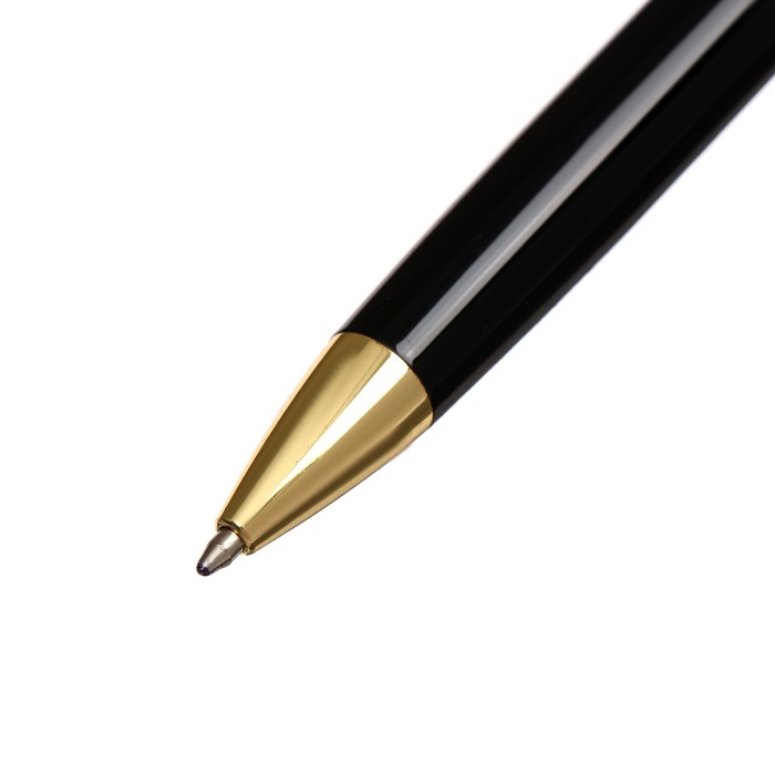 Ручка подарочная шариковая в кожзам футляре поворотная Кронос корпус черный с золотым
